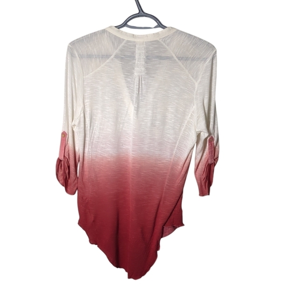 Anthropologie Tiny Dip Dyed Embroidered Shirt Size XS Cream/Burgundy Silk Blend - Picture 2 of 9